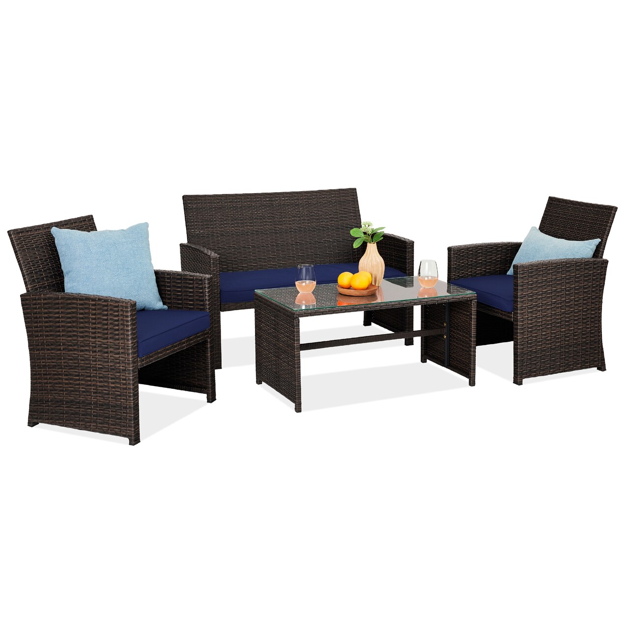 Best Choice Products 4-Piece Outdoor Wicker Patio Conversation Furniture Set w/ Table, Cushions